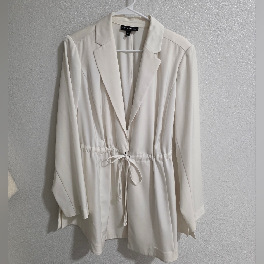 Lane Bryant White Blazer with Notched Lapel and Drawstring Waist